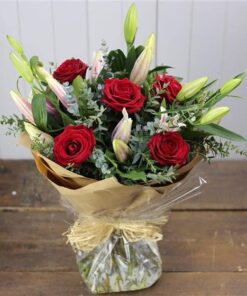 Oriental Lily and Red Rose Bouquet