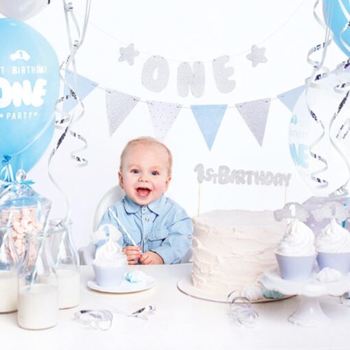 1st Birthday – Blue and Silver Decoration Kit