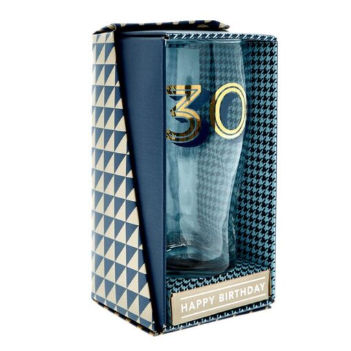 30th Birthday Pint Glass In A Box – Blue & Gold